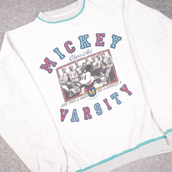Vintage 90s Disney Mickey Varsity XL Gray Long Sleeve Pullover Sweatshirt - Picture 8 of 10